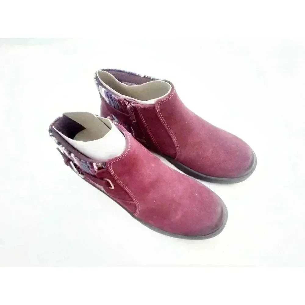 Earth Origins Water Repellent Suede Leather Ankle Boots - Tate Merlot Red Sz 8M